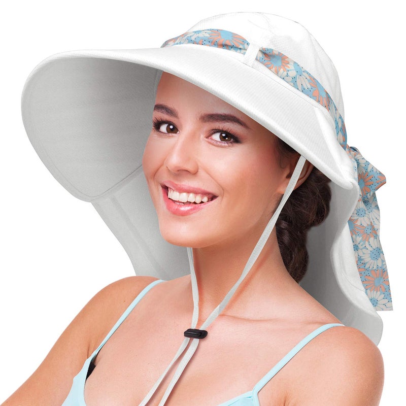 Solaris UPF 50+ Women's Wide Brim Sun Hat â€“ Lightweight Foldable with Detachable Scarf & Neck Cover, UV Protection for Hiking, Beach, Gardening - Image 1